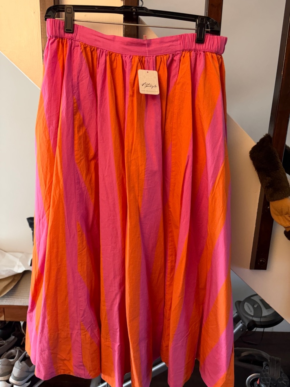 Free people Vibrant Pink & Orange Midi Skirt NWT